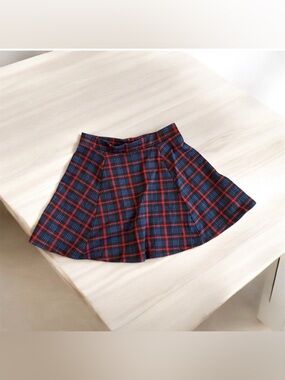 2/$25 Eclipse Red, Blue & Black Plaid Skater Skirt Size Small